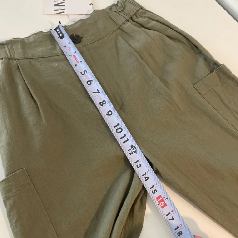❤️ Zara Baggy Linen Blend Olive Green Ankle Pants Size 4